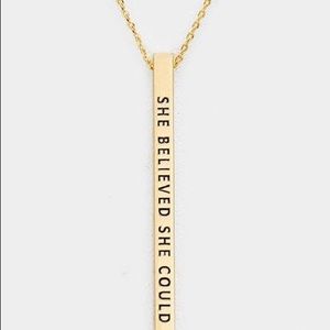 SHE BELIEVED SHE COULD METAL BAR NECKLACE